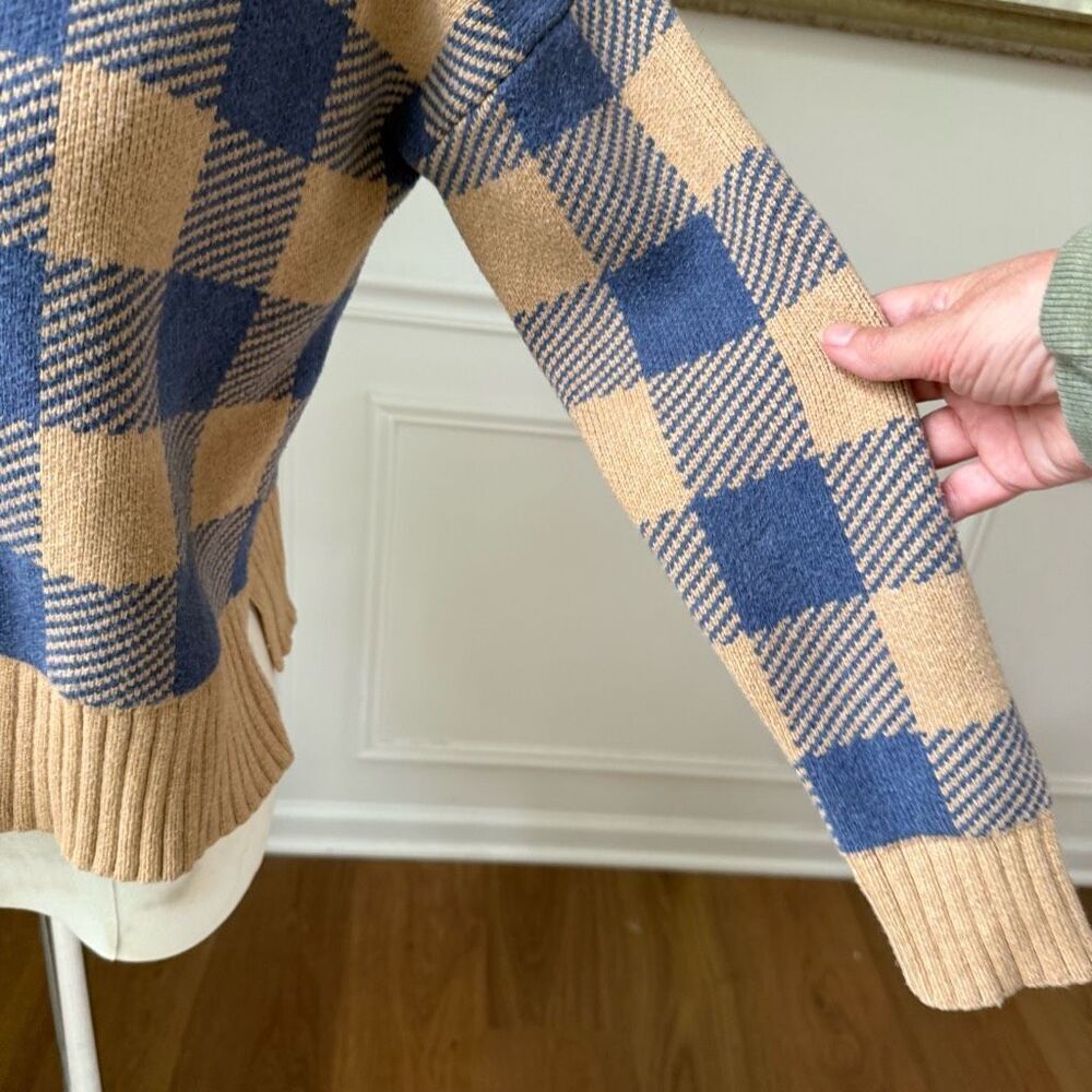 NWOT Madewell Bayberry Cardigan Sweater in Buffalo Check Beige Blue $110 XS - Picture 5 of 10